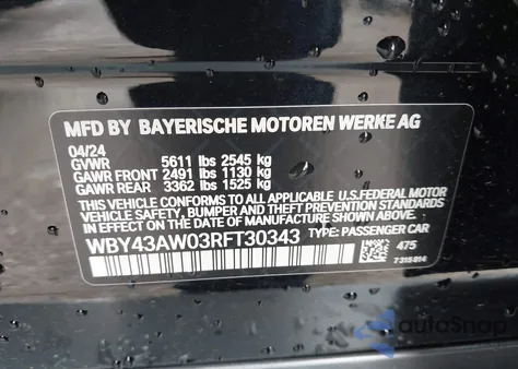 2024 BMW I4 Edrive35 z USA, uszkodzony, nr VIN WBY43AW03RFT30343